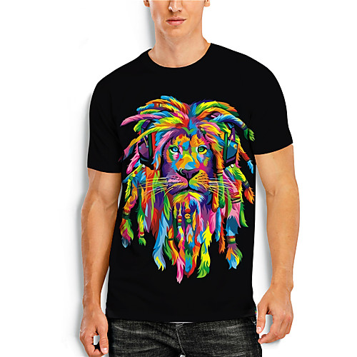 

Men's T shirt Shirt 3D Print Graphic Lion Animal Print Short Sleeve Daily Tops Basic Casual Round Neck Black / Summer