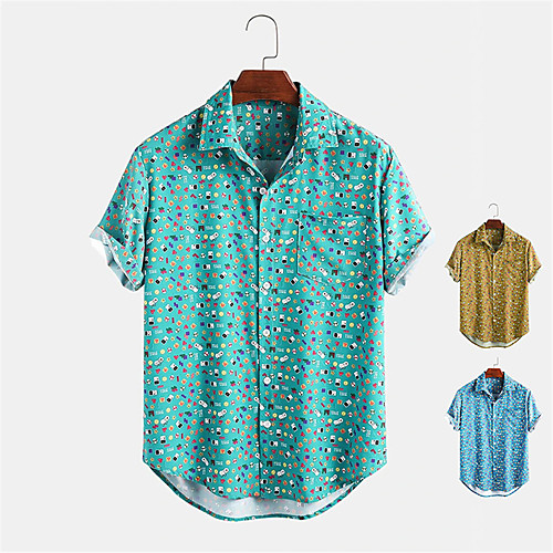 

Men's Shirt Other Prints Cartoon Button-Down Print Short Sleeve Daily Tops Cartoon Casual Blue Yellow Green