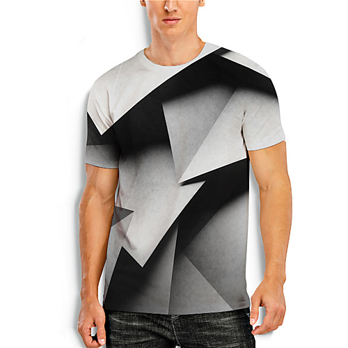 

Men's T shirt 3D Print 3D Geometry 3D Print Short Sleeve Daily Tops Casual Gray