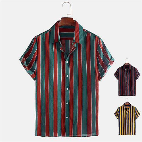 

Men's Shirt Other Prints Striped Button-Down Print Short Sleeve Daily Tops Casual Red Yellow Green / Summer