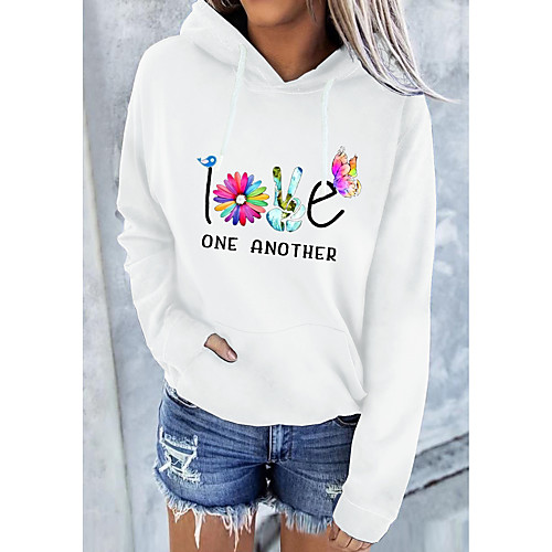 

Women's Pullover Sweatshirt Floral Graphic Text Print Daily Other Prints Basic Casual Hoodies Sweatshirts White Black