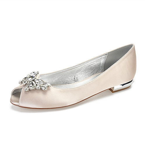 

Women's Wedding Shoes Flat Heel Peep Toe Wedding Flats Classic Sweet Wedding Party & Evening Satin Rhinestone Crystal Solid Colored White Black Purple