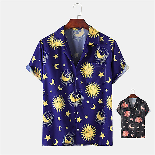 

Men's Shirt Other Prints Galaxy Button-Down Print Short Sleeve Daily Tops Casual Black Blue