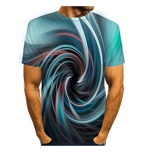 

Men's T shirt 3D Print 3D Geometry 3D Print Short Sleeve Daily Tops Casual Blue