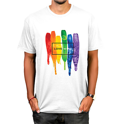 

Men's T shirt Shirt 3D Print Rainbow Graphic Letter Print Short Sleeve Daily Tops Casual Sports Round Neck White Blue Red / Summer