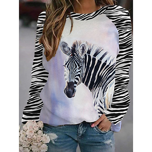 

Women's Pullover Sweatshirt Graphic 3D Horse Print Daily 3D Print Basic Casual Hoodies Sweatshirts White