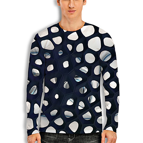 

Men's T shirt 3D Print Geometric 3D 3D Print Long Sleeve Daily Tops Casual Navy Blue