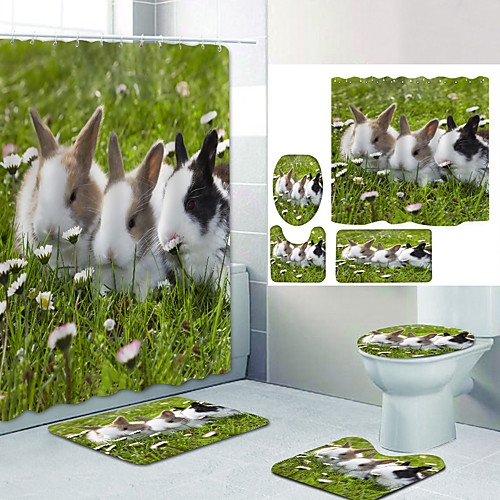 

Bathroom Shower Curtain & Mat Set Modern Polyester New Design