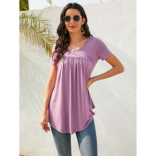 

Women's Blouse Plain Asymmetric Round Neck Basic Tops Blushing Pink Light Green