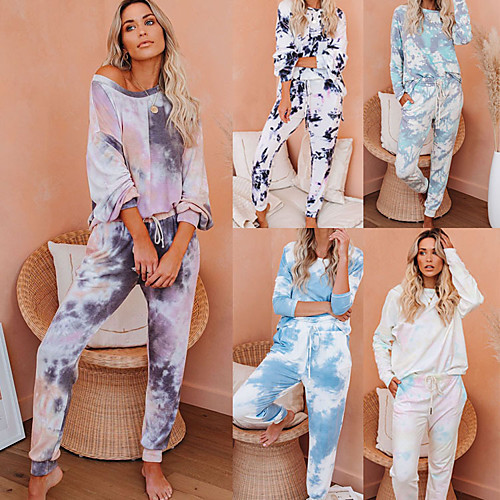 

Women's Sweatsuit 2 Piece Set Tie Dye Drawstring Loose Fit Crew Neck Tie Dye Cute Sport Athleisure Clothing Suit Long Sleeve Warm Soft Comfortable Everyday Use Causal Exercising General Use / Winter