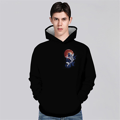 

Men's Pullover Hoodie Sweatshirt Cartoon Graphic Prints Animal Print Hooded Sports & Outdoor Daily 3D Print Casual Hoodies Sweatshirts Long Sleeve Black