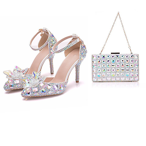 

Women's Wedding Shoes Stiletto Heel Pointed Toe Wedding Pumps Vintage Sexy Minimalism Wedding Party & Evening PU Rhinestone Crystal Sparkling Glitter Solid Colored Color Block Rainbow