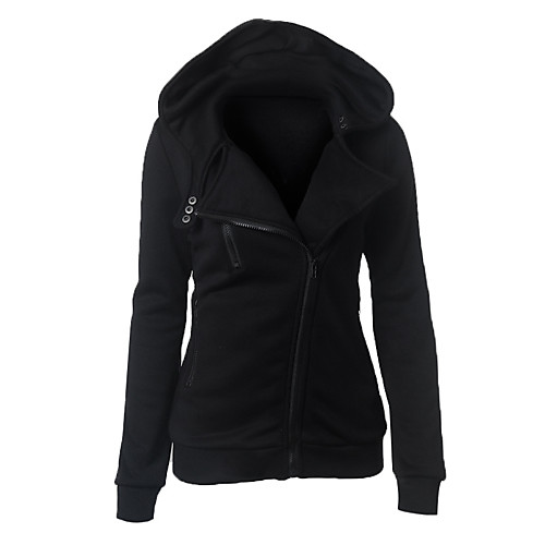 

womens casual warm oblique full zip up hoodie sweatshirt jacket (l, black)