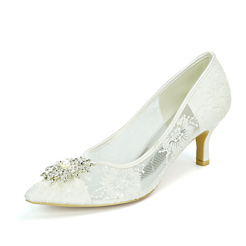 

Women's Wedding Shoes Kitten Heel Pointed Toe Classic Wedding Party & Evening Lace Rhinestone Imitation Pearl Floral White Black Pink