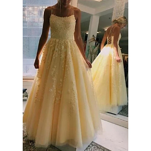 

A-Line Elegant Floral Engagement Formal Evening Dress Spaghetti Strap Sleeveless Floor Length Tulle with Pleats Appliques 2021