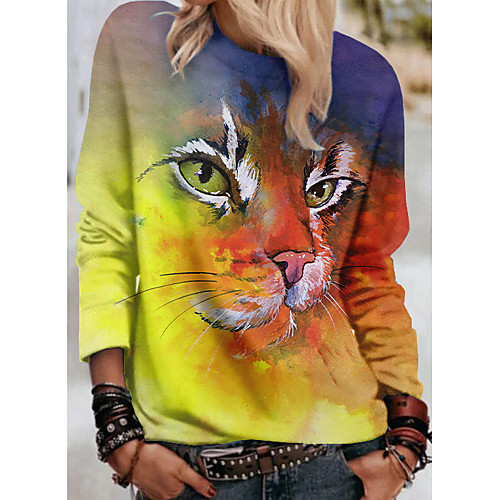 

Women's Pullover Sweatshirt Cat Graphic 3D Print Daily 3D Print Basic Casual Hoodies Sweatshirts Yellow