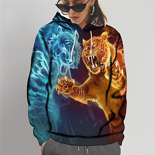 

Women's Hoodie Sweatshirt Graphic Animal Print Daily Sports 3D Print Active Cute Hoodies Sweatshirts Slim Blue