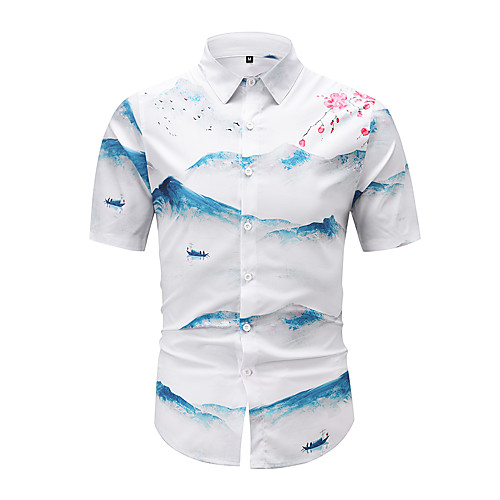 

Men's Shirt 3D Print Graphic 3D Print Short Sleeve Casual Tops Chinese Style Vintage Button Down Collar White