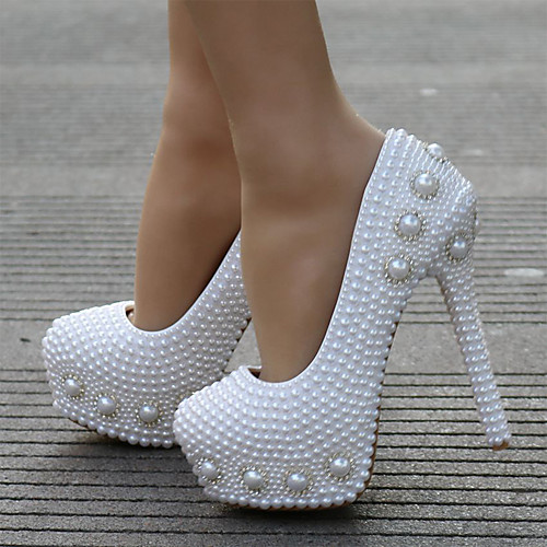 

Women's Wedding Shoes Platform Round Toe Wedding Pumps Vintage Sexy Roman Shoes Wedding Party & Evening PU Rhinestone Pearl Sparkling Glitter Solid Colored Color Block White