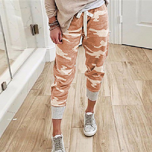 

Women's Basic Loose Flare Sweatpants Pants Print Orange red Army green camouflage Gray