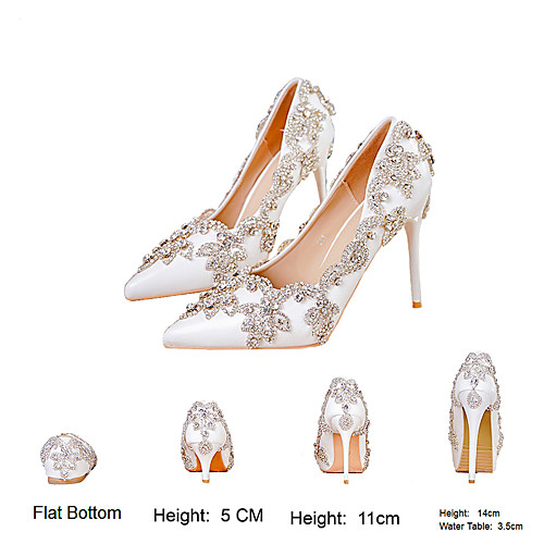

Women's Wedding Shoes Stiletto Heel Pointed Toe Wedding Pumps Vintage Sexy Minimalism Wedding Party & Evening PU Rhinestone Crystal Sparkling Glitter Solid Colored Color Block White Ivory Silver