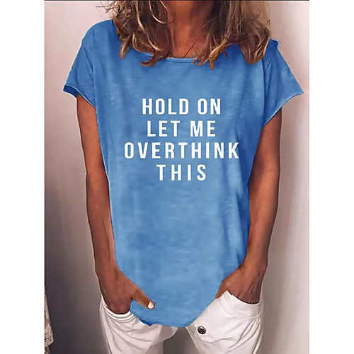 

Women's T shirt Letter Round Neck Tops Basic Basic Top Blue Red Green