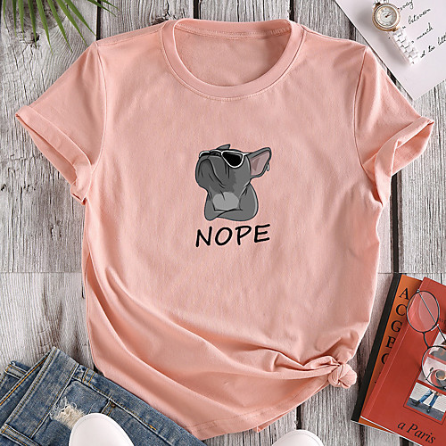 

Women's T shirt Dog Graphic Text Print Round Neck Tops 100% Cotton Basic Basic Top White Red Yellow