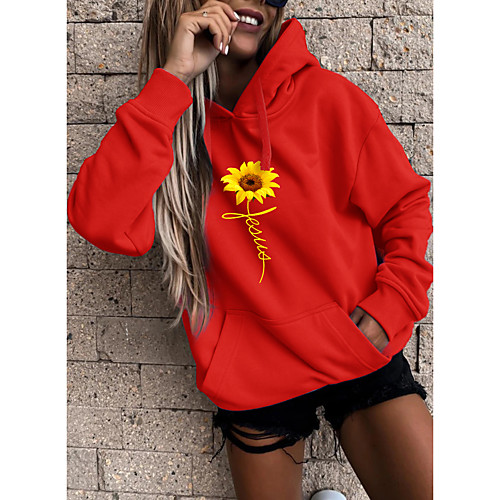 

Women's Hoodie Sweatshirt Floral Graphic Sunflower Front Pocket Daily Casual Hoodies Sweatshirts Loose Blue Yellow Blushing Pink