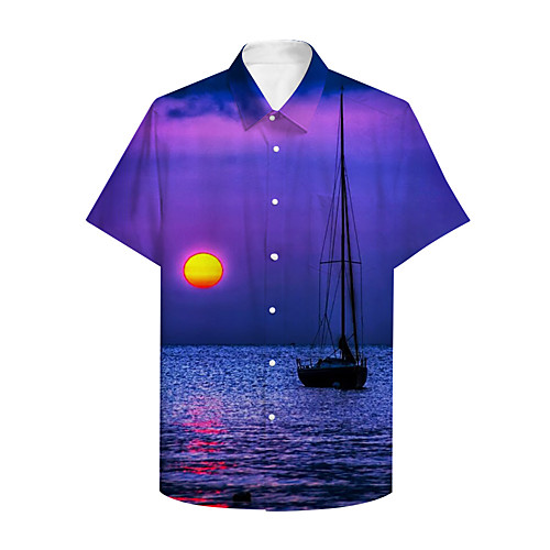 

Men's Shirt 3D Print Graphic Scenery Print Short Sleeve Daily Tops Basic Casual Purple / Summer