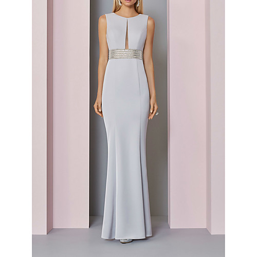 

Sheath / Column Mother of the Bride Dress Elegant Jewel Neck Floor Length Stretch Fabric Sleeveless with Sash / Ribbon Sequin 2021