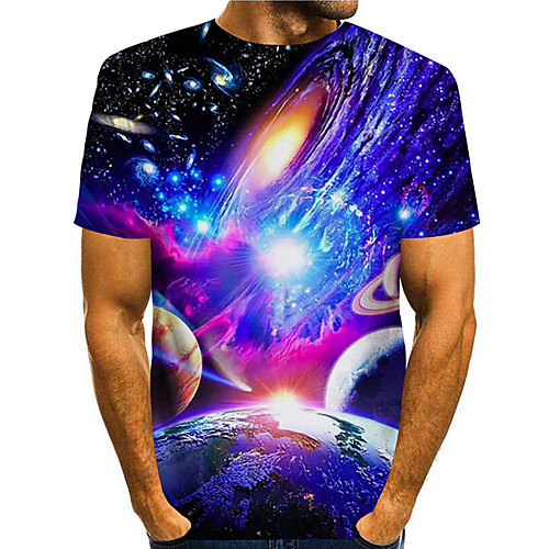 

Men's Tee T shirt Shirt 3D Print Galaxy 3D 3D Print Short Sleeve Daily Tops Graphic Basic Casual Designer Round Neck Blue Purple Red / Summer