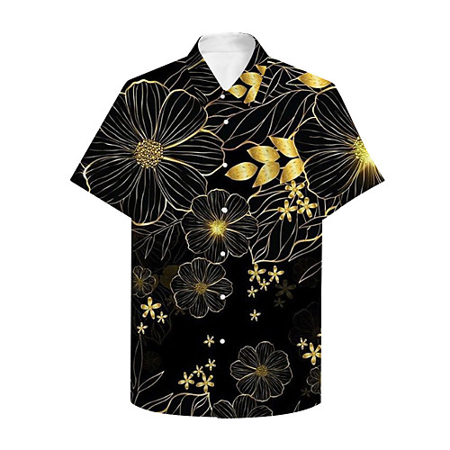 

Men's Shirt 3D Print Graphic Floral Print Short Sleeve Daily Tops Basic Casual Black