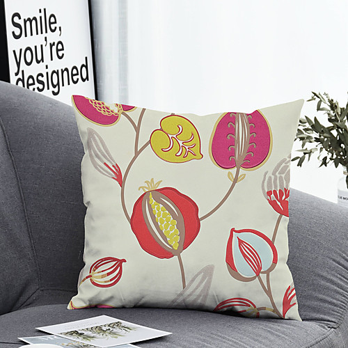 

1 pcs Polyester Pillow Cover & Insert, Floral&Plants Simple Classic Square Zipper Polyester Traditional Classic