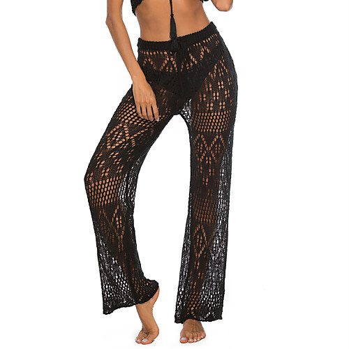 

Women's Simple Comfort Quick Dry Breathable Holiday Going out Wide Leg Pants Plain Full Length Drawstring Knitted Hole White Black
