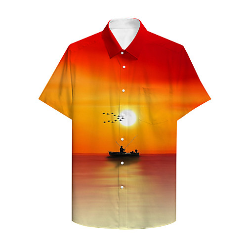 

Men's Shirt 3D Print Graphic Scenery Print Short Sleeve Daily Tops Basic Casual Orange