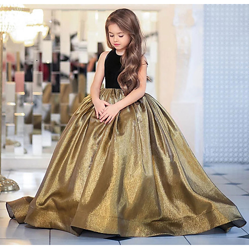 

Princess Sweep / Brush Train Flower Girl Dresses Party Taffeta Sleeveless Jewel Neck with Bow(s)