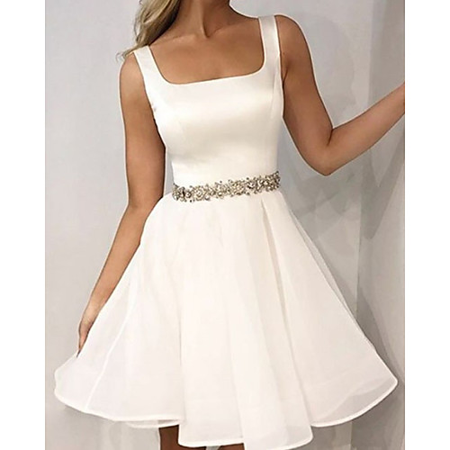 

A-Line Minimalist Elegant Homecoming Cocktail Party Dress Scoop Neck Sleeveless Short / Mini Satin with Sash / Ribbon 2021