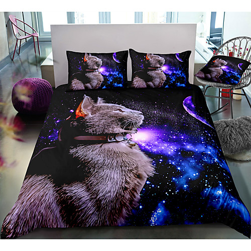 

Space Cat Print 3-Piece Duvet Cover Set Hotel Bedding Sets Comforter Cover with Soft Lightweight Microfiber, Include 1 Duvet Cover, 2 Pillowcases for Double/Queen/King(1 Pillowcase for Twin/Single)