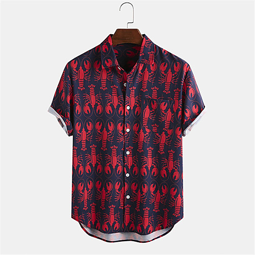 

Men's Shirt Other Prints Animal Button-Down Print Short Sleeve Daily Tops Casual Hawaiian Red