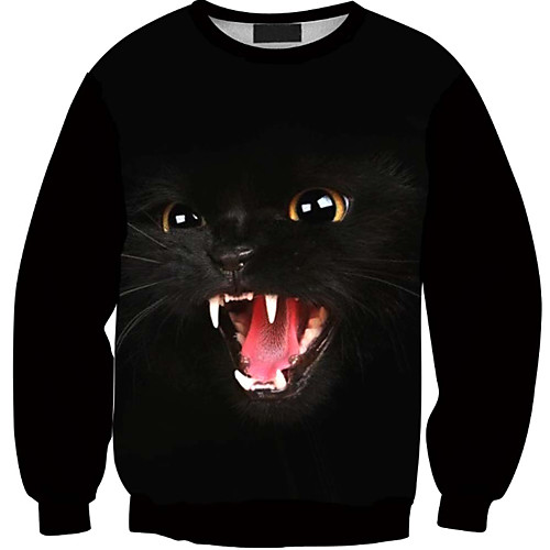 

Women's Hoodie Sweatshirt Cat Graphic 3D Print Daily 3D Print Basic Casual Hoodies Sweatshirts Black