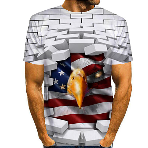 

Men's T shirt 3D Print Graphic Eagle Animal Print Short Sleeve Daily Tops Basic Casual White