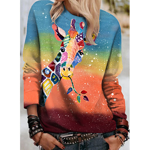 

Women's Hoodie Sweatshirt Cartoon Graphic Giraffe Print Daily Other Prints Basic Casual Hoodies Sweatshirts Green