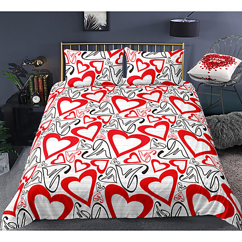 

valentine's day series heart print 3-piece duvet cover set hotel bedding sets comforter cover with soft lightweight microfiber, include 1 duvet cover, 2 pillowcases for double/queen/king(1 pillowcase