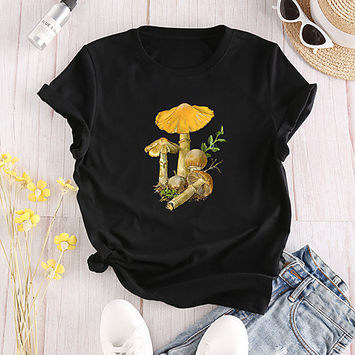 

Women's T shirt Graphic Text Print Round Neck Tops 100% Cotton Basic Basic Top White Black Blushing Pink