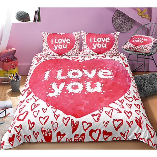 

valentine's day series heart print 3-piece duvet cover set hotel bedding sets comforter cover with soft lightweight microfiber, include 1 duvet cover, 2 pillowcases for double/queen/king(1 pillowcase