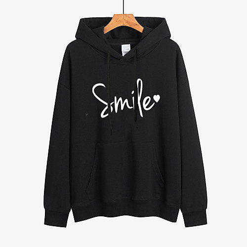 

Women's Hoodie Pullover Graphic Text Print Daily Other Prints Streetwear Hoodies Sweatshirts Yellow Blushing Pink Gray / Fleece Lining
