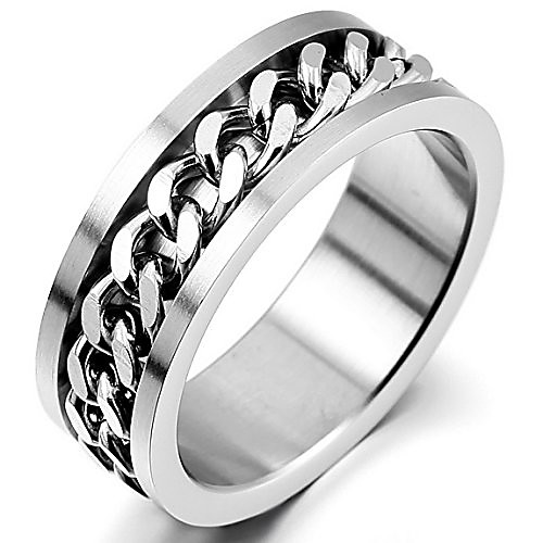 

men's stainless steel ring band silver gold tone black chain wedding (silver, 11)