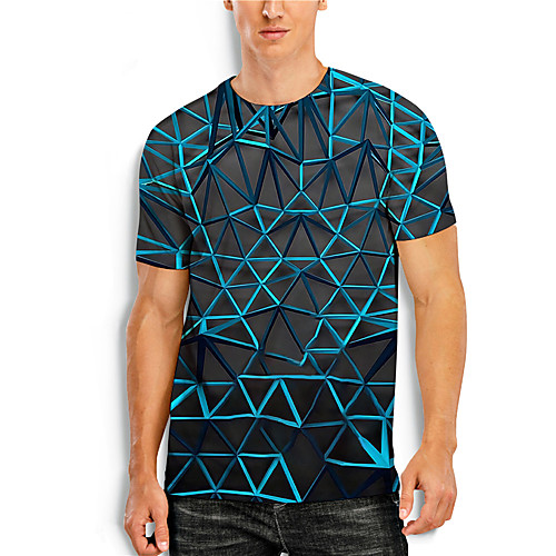 

Men's T shirt 3D Print 3D Geometry 3D Print Short Sleeve Daily Tops Casual Blue