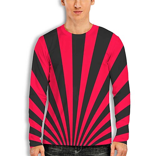 

Men's T shirt 3D Print Striped 3D Geometry 3D Print Long Sleeve Daily Tops Casual Red