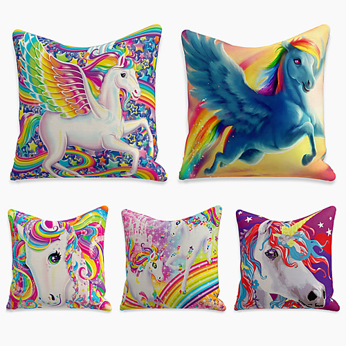 

5 pcs Faux Linen Pillow Cover, Animal Simple Casual Square Polyester Traditional Classic